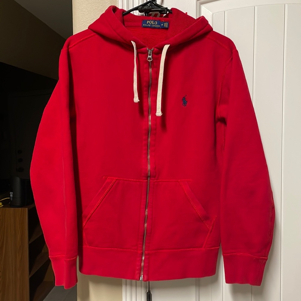 Polo by Ralph Lauren zippered warmup jacket. In Red, size Med.
